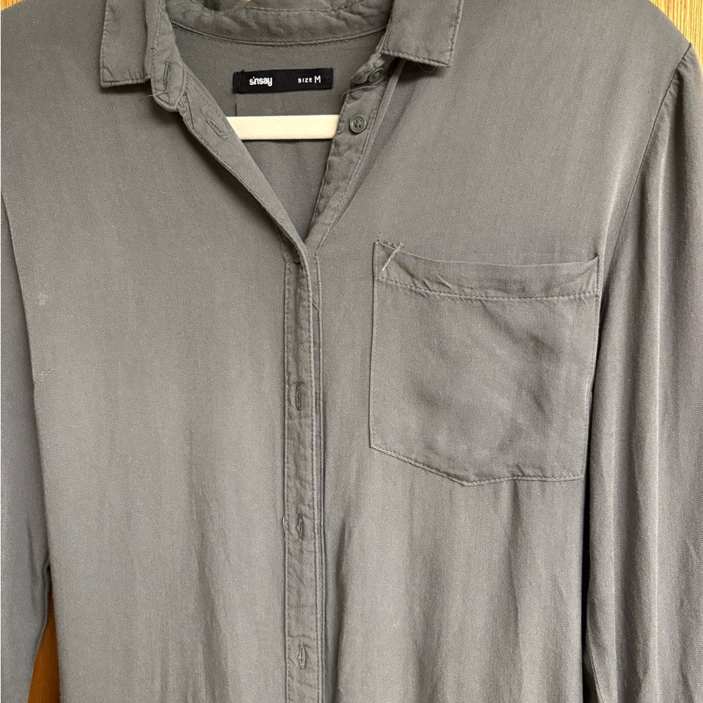 Gray Button-Up Shirt Dress